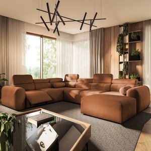 Rohová pohovka s funkcí spaní Cantare VIII Lux cihlově červená práva designová pohovka s elektrickou podnožkou