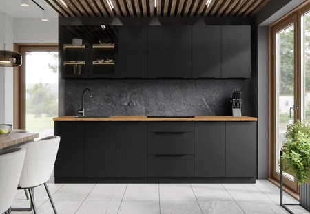 Sada kuchyňského nábytku Black 260 cm kovové úchytky skříňky vypadají skvěle v moderních interiérech