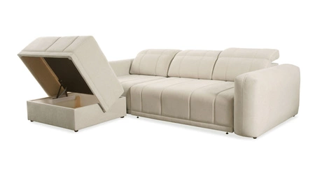 Rohová sedací souprava s funkcí spaní Cetara šedohnědá levostranná stylový design pohodlné posuvné opěradlo nastavitelné opěrky hlavy