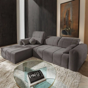 Rohová sedací souprava s funkcí spaní Cetara šedohnědá levostranná stylový design pohodlné posuvné opěradlo nastavitelné opěrky hlavy