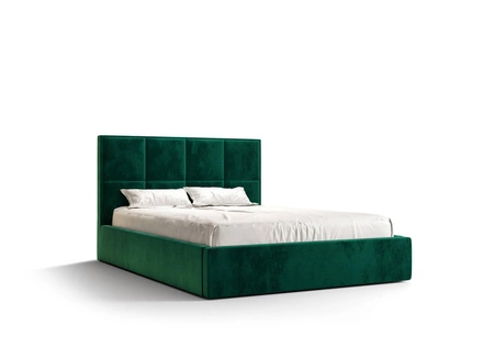 Čalouněná postel Aresa 180x200 s kontejnerem na lahve zelené barvy v moderním skandinávském stylu s pohodlnou opěrkou hlavy