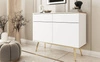 Komoda se zásuvkami Luxury 107 cm bílá moderní designová komoda do obývacího pokoje se zlatým lemováním a vysokými kovovými nohami