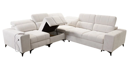 Rohová sedačka s funkcí spaní Penejos III Lux losos levá pohodlná rohová sedačka do obývacího pokoje s výsuvnou podnožkou kontejner na ložní prádlo