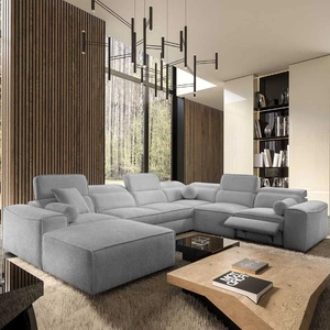 Rohová sedací souprava s funkcí spaní Viano VIII Lux světle šedá rohová sedací souprava v levém provedení s výsuvnou podnožkou nádoby na lůžkoviny