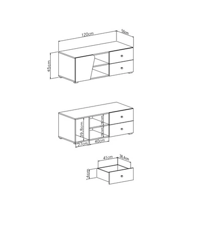 RTV skříňka Dzeta 120 cm dub / antracit ideální do pokoje pro mládež TV skříňka v moderních barvách