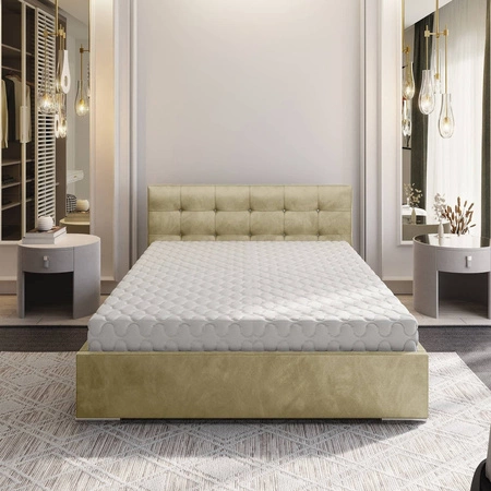 Čalouněná postel Mona 140x200 béžová s kontejnerem v moderním skandinávském stylu s prošívaným podhlavníkem s krystaly