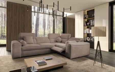 Rohová sedací souprava s funkcí spaní Viano II Lux světle hnědá pravá designová rohová sedací souprava do obývacího pokoje s pohodlným výsuvným podnožníkem