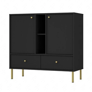 Zásuvková komoda Kioto II 100 cm černá grafitová moderní design kovové vysoké nohy ve zlaté barvě originální design komoda
