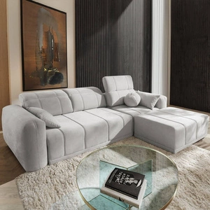 Rohová sedací souprava s funkcí spaní Cetara šedý jasan pravá strana stylový design pohodlné posuvné opěrky zad nastavitelné opěrky hlavy