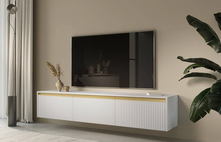 RTV skříň Imperial 180 cm bílá s možností zavěšení stylových frézovaných čel zdobených zajímavými úchyty