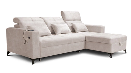 Rohová pohovka s funkcí spaní Laredo béžová pravý roh pohodlná a stylová rozkládací pohovka s kontejnerem na lůžkoviny