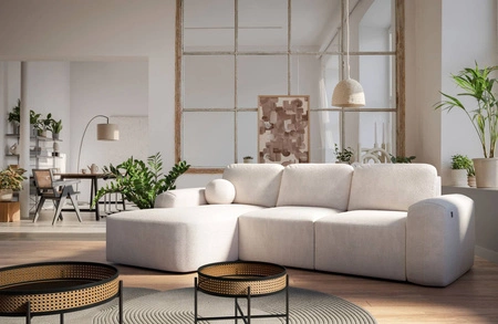Rohová pohovka s funkcí spaní Arbon krémová levý roh moderní design s výrazným tvarem měkká látka