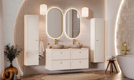 Koupelnová závěsná skříňka Donna Sand 35 cm béžová elegantní design skříňky s ozdobným lemem na přední straně zlatá rukojeť