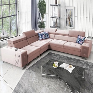 Rohová sedací souprava s funkcí spaní Hampton III quartz pink levá pohodlná rohová sedací souprava z hladké a měkké sametové tkaniny