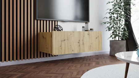 RTV skříňka Chladič 100 cm dub řemeslný s možností zavěšení stylové rýhované čelo elegantní forma nábytku v moderním stylu