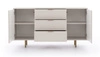 Komoda se zásuvkami Sula 150 cm béžová elegantní a funkční komoda s ozdobnými drážkovanými čely a kovovými úchyty