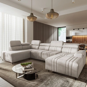 Rohová sedací souprava s funkcí spaní Castel VI béžová pravá pohodlná a elegantní rohová sedací souprava se dvěma kontejnery na lůžkoviny