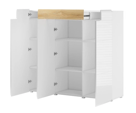 Komoda Toledo 147 cm bílá / bílý lesk funkční kus nábytku do obývacího pokoje nebo jídelny