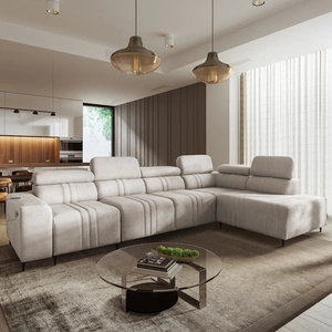 Rohová pohovka s funkcí spaní Castel XI béžová pravá strana pohodlná rohová pohovka s úložným prostorem na lůžkoviny odolná látka