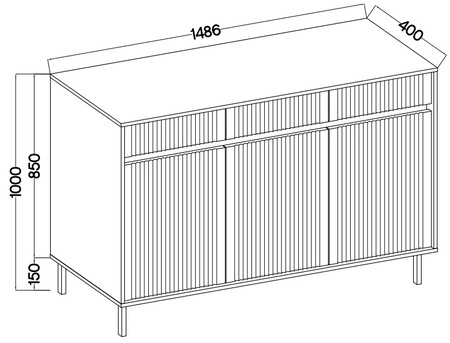 Zásuvková komoda Osaka 149 cm dub evoke / černá minimalistický design ideální pro obývací pokoje a ložnice vkusné drážkované čelo