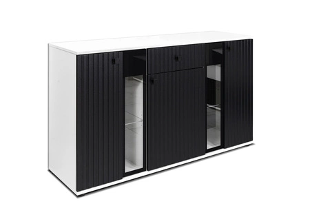 Komoda se zásuvkou Senja 140 cm bílá / černá elegantní design dekorativní drážkované čelo s kovovou rukojetí