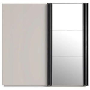 Posuvná šatní skříň se zrcadlem Estan 215 cm béžová / antracitová moderní designový nábytek šatní dveře zdobené lamelami