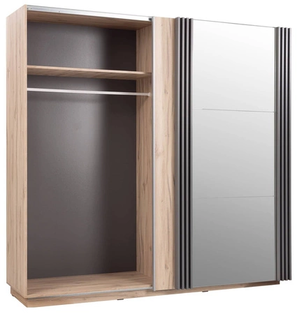 Posuvná šatní skříň se zrcadlem Estan 215 cm světlý dub / antracit moderní designový nábytek šatní dveře zdobené lamelami