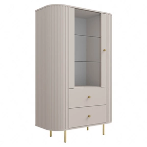 Vitrína Ovalio 97 cm béžová stylový design bezpečná vitrína z tvrzeného skla oválného tvaru s ozdobným frézováním