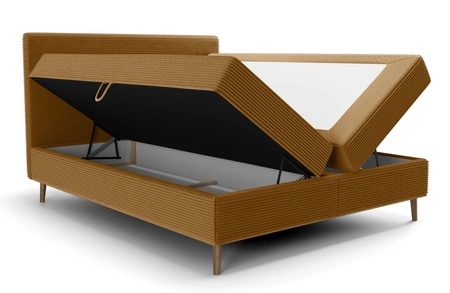 Kontinentální postel Totti 140x200 medová stylová postel s úložným prostorem na lůžkoviny trojrozměrná tkanina s výraznými pruhy