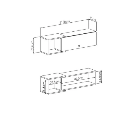Závěsná police s dvířky Epsilon 110 cm beton / bílá / dub moderní design nábytku vysoce kvalitní lemování police zakončené speciální dýhou