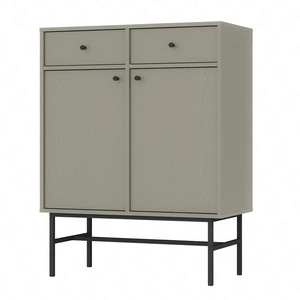 Zásuvková komoda Kioto III 84 cm eukalyptus ideální komoda do obývacího pokoje nebo ložnice v moderním stylu s černým kovovým rámem