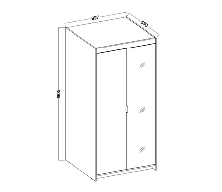 Šatní skříň Rene 90 cm dub lefkas klasický design jednoduchý tvar ideální šatní skříň se zrcadlem do ložnice nebo předsíně hrany s povrchovou úpravou ABS