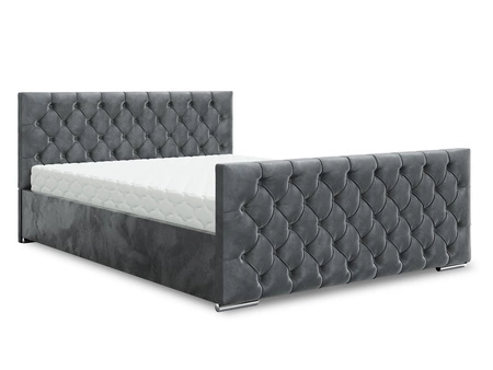 Čalouněná postel Viamao 140x200 šedá s kontejnerem v moderním skandinávském stylu s prošívaným čelem a nohou