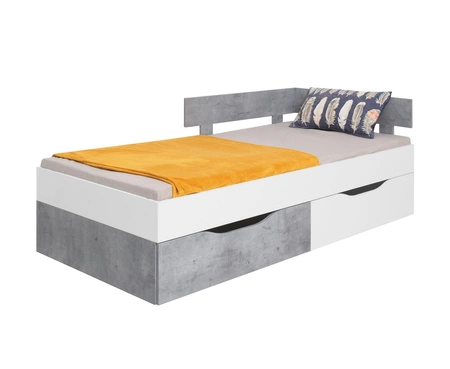 Postel se zásuvkami Epsilon 90x200 cm bílá / beton moderní design lemování postele se speciální ABS dýhou