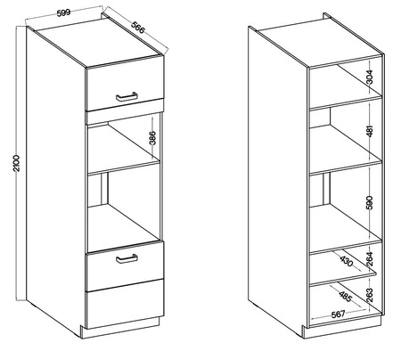 Kuchyňský příspěvek Style 60 DPM-210 2F skříňka pro vestavnou mikrovlnnou troubu a troubu odolná proti páře vysoké teplotě a rozlitým tekutinám