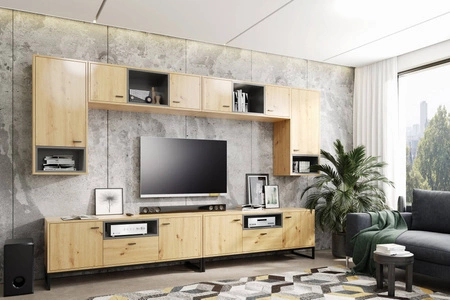 Nástěnná skříňka Olier dub řemeslník moderní design nástěnná skříňka s kovovým rámem nástěnná skříňka v průmyslovém a půdním stylu