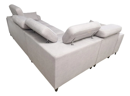 Rohová pohovka s funkcí spaní Castel II grafitová levá pohodlná rohová pohovka s nastavitelnými opěrkami hlavy kontejner na lůžkoviny