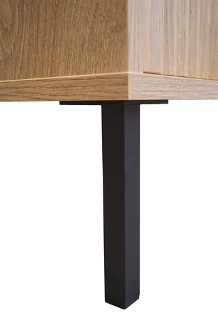 Nástěnná skříňka Osaka dub evoke / černá minimalistický design podtržený módními barvami vysoké kovové černé nohy vkusné rýhované čelo