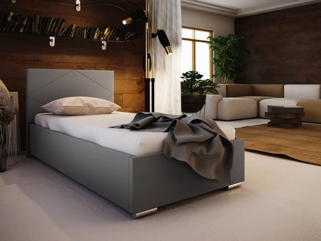 Šedá čalouněná postel Hernani 90x200 s moderním čelem ideální do pokoje pro mladé nebo malé ložnice