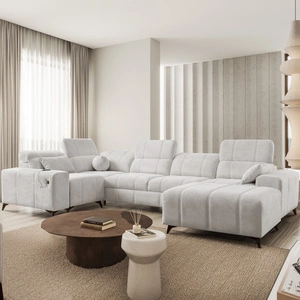 Penejos IV rohová pohovka s funkcí spaní šedá jasan pravá stylová rohová pohovka se dvěma lůžkovinami odolná látka