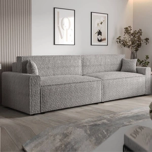 Rozkládací pohovka Brandon XL Bis šedá popelová moderní designová tkanina s výrazným smyčkovým povrchem nádoby na lůžkoviny