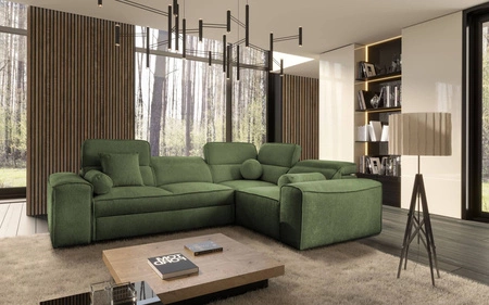 Zelená designová rohová sedačka Viano II s funkcí spaní, ideální pro moderní bydlení