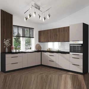 Rohová kuchyňská sestava Brianza / Tarraco 200x300 cm kovové úchytky skříněk vypadají skvěle v moderních interiérech