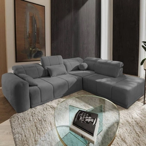 Rohová sedací souprava s funkcí spaní Cetara VII šedá pravostranná vysoce kvalitní rohová sedací souprava do obývacího pokoje s pohodlným posuvným opěradlem