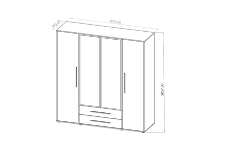Zrcadlová šatní skříň Maxione 198 cm dub artisan prostorná šatní skříň do ložnice, pokoje pro mladé nebo předsíně obohacená o zásuvky