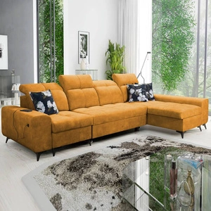 Rohová pohovka s funkcí spaní Buffalo XII žlutá pravá strana Stylová a funkční rohová pohovka s kontejnerem na lůžkoviny