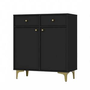 Komoda Kioto I 84 cm černá grafitová ideální komoda do obývacího pokoje nebo ložnice v moderním stylu zlaté kovové doplňky