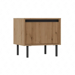 Noční skříňka Osaka dub evoke / černá se zásuvkou ideální skříňka do ložnice na kovových černých nohách trendy barvy