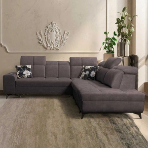 Rohová sedačka s funkcí spaní Buffalo IX hnědá pravá strana Stylová rohová sedačka do pokoje z velurové látky Dekorační polštáře