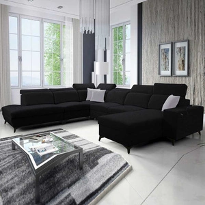 Kelly Sleek X černá pravá rohová sedačka s funkcí spaní mimořádně elegantní rohová sedačka do obývacího pokoje s nastavitelnými opěrkami hlavy